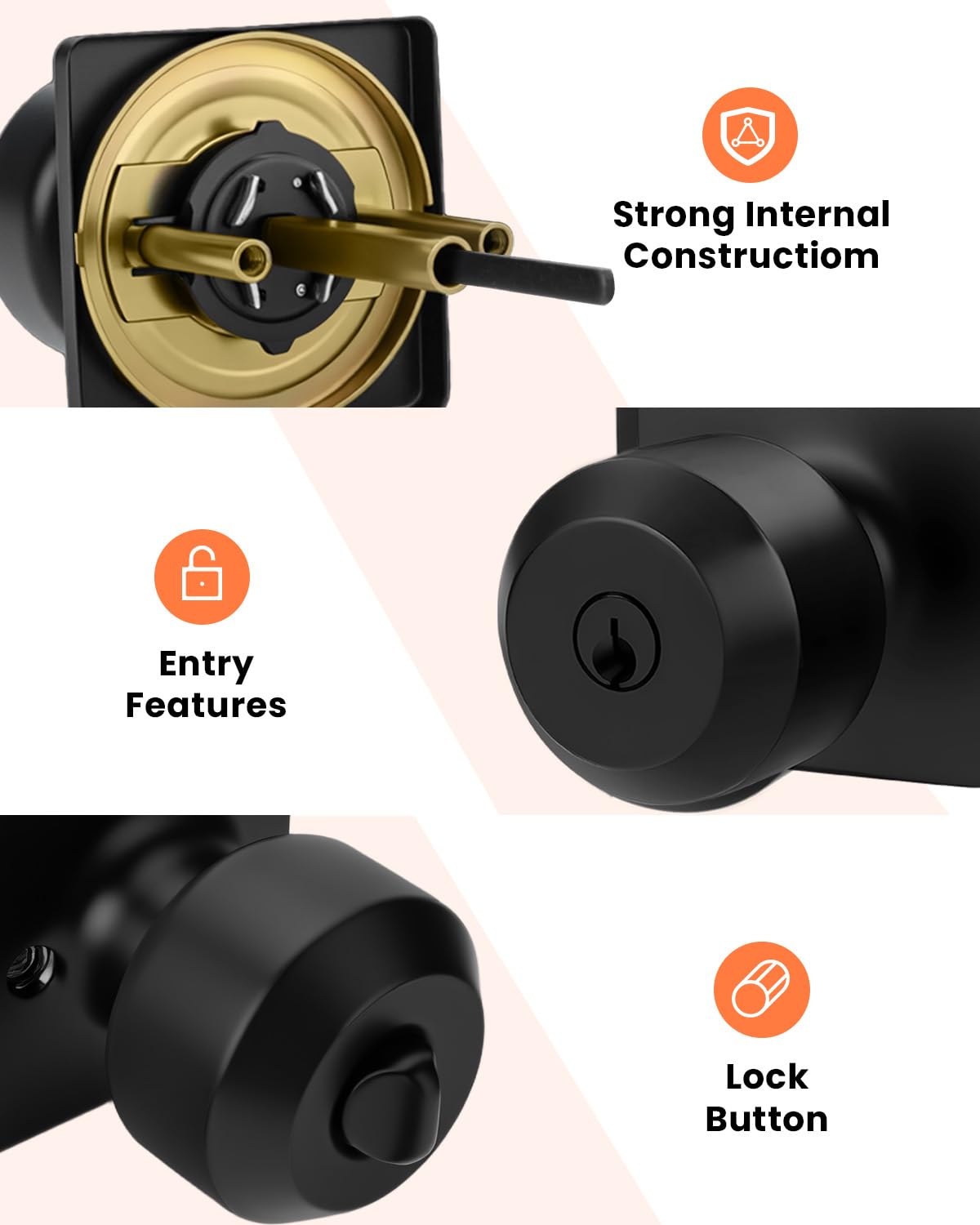 Black Entry Door Knobs with Lock and Key, Exterior Door Knobs 5 Pack