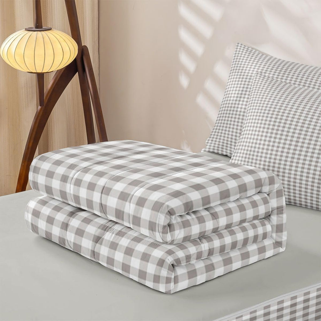 Grey Plaid Checkered Zipper Bedding Set