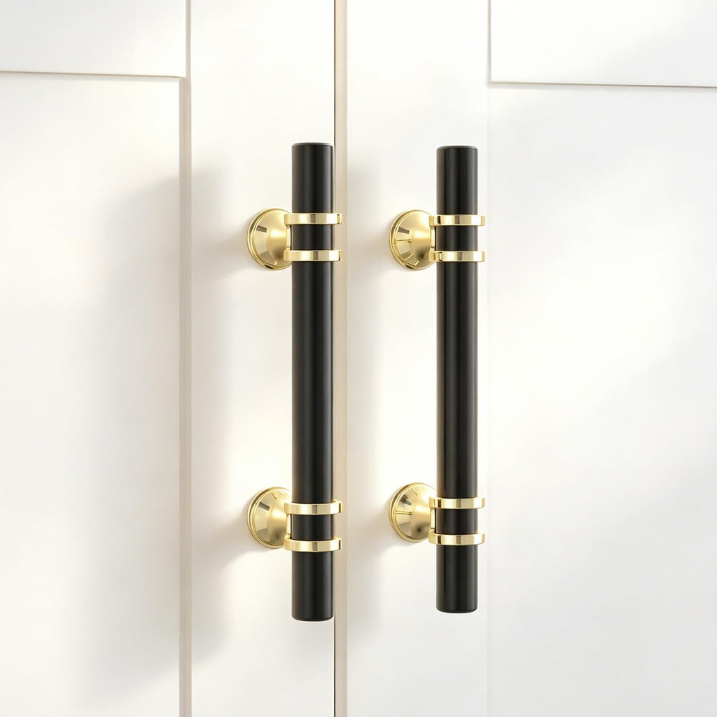 20 Pack 6-1/4 Inch Hole Center Black and Gold Cabinet Handles