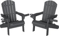 Folding Adirondack Chairs Set of 2,HDPE All-Weather Patio Chairs with Cup Holder & Phone Holder,Wooden Textured Fire