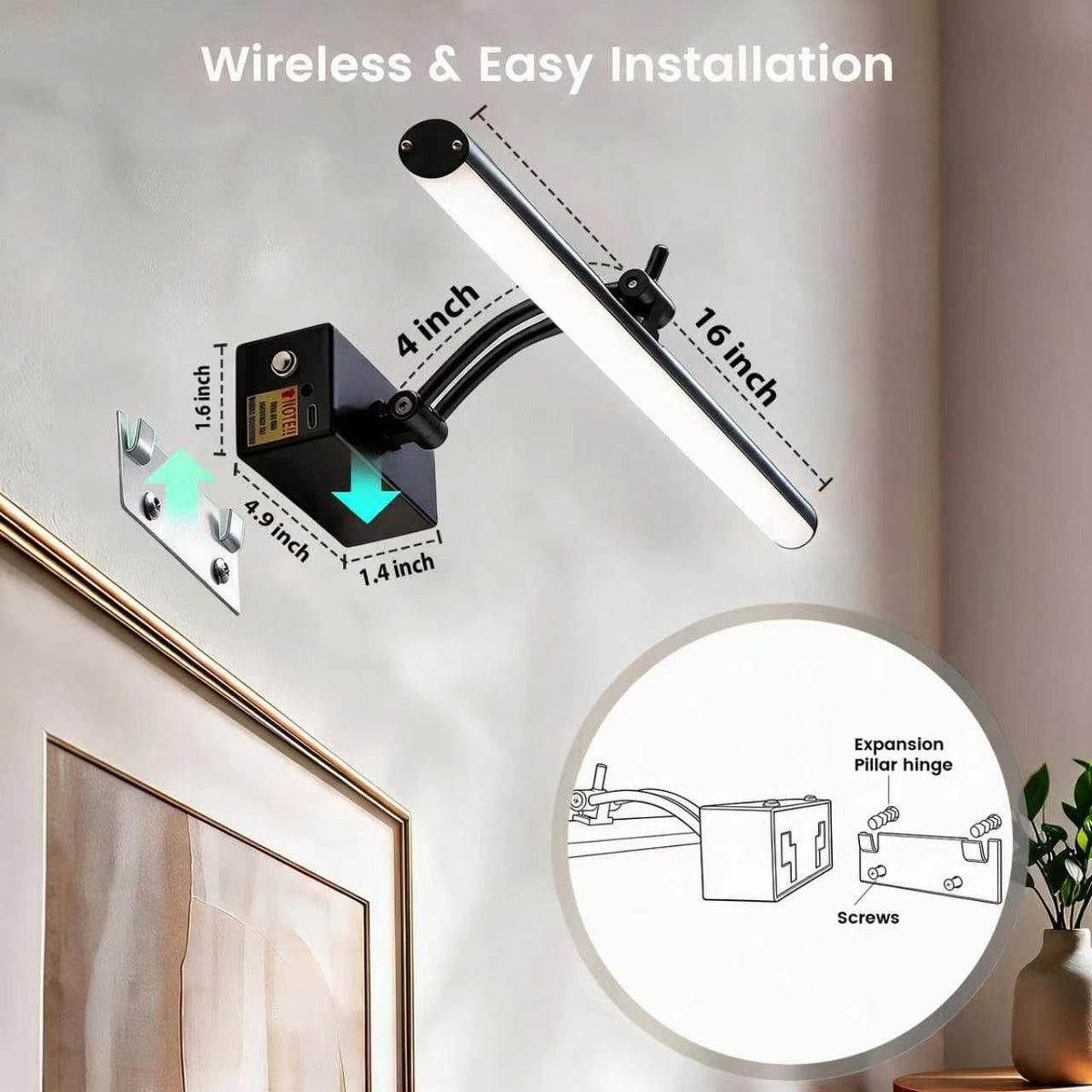 2 Pack Picture Lights for Wall Battery Operated, 16 inch Wireless Art Lighting for Painting, 6 Colors Picture Frame