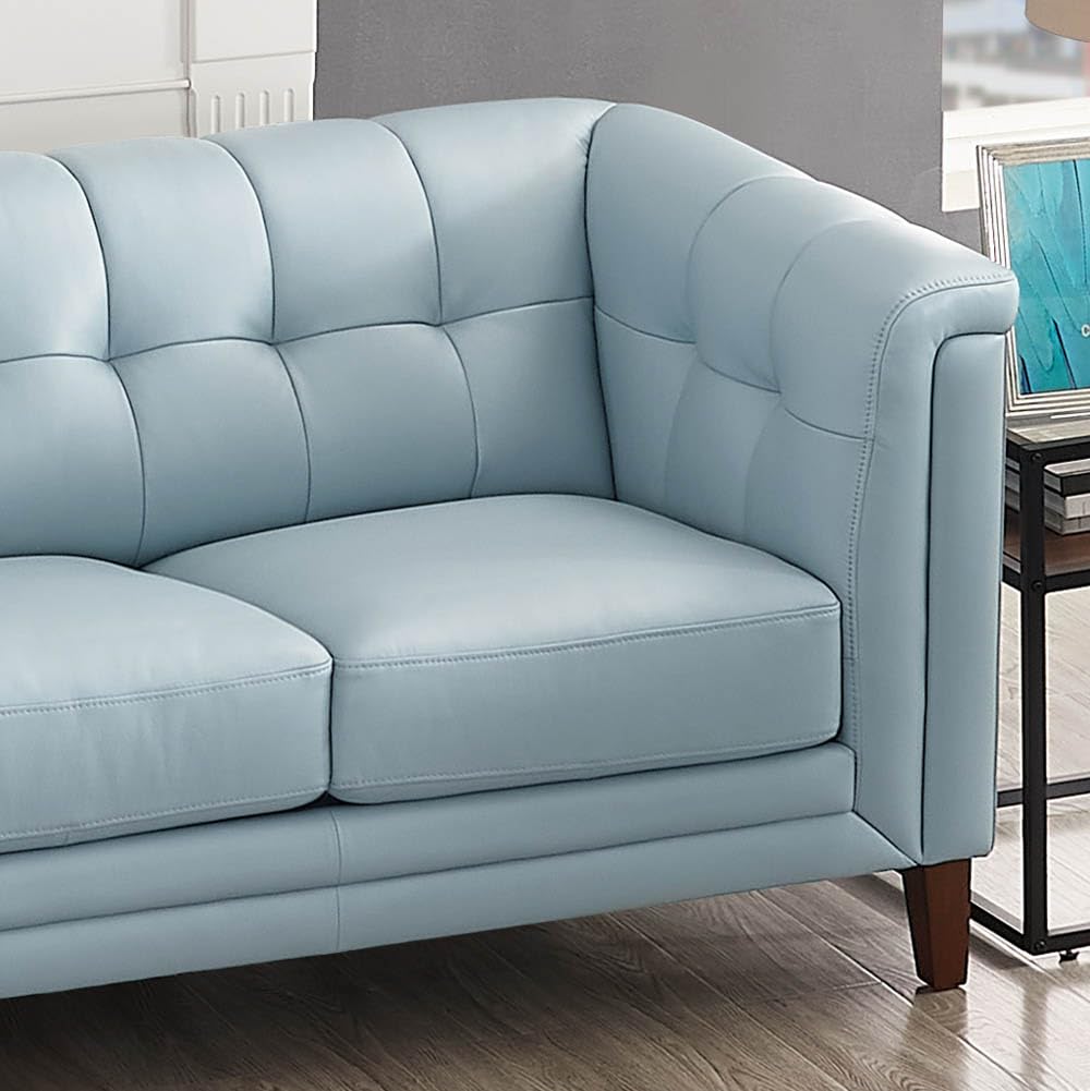 Arvo Top Grain Leather Sofa Couch, 84", Spa Blue