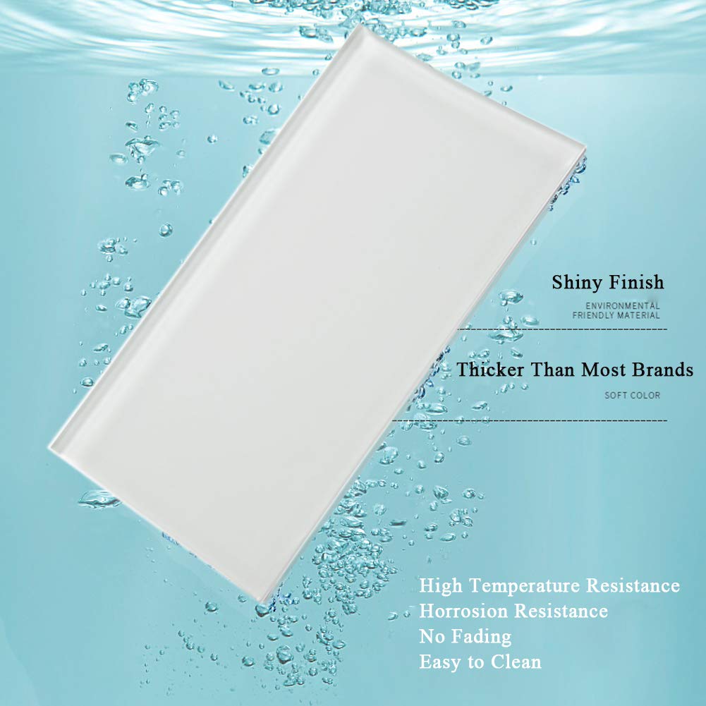 Glass Subway Tile 3 x 6 Inch White Backsplash Bathroom Wall Pack of 32 Sheets