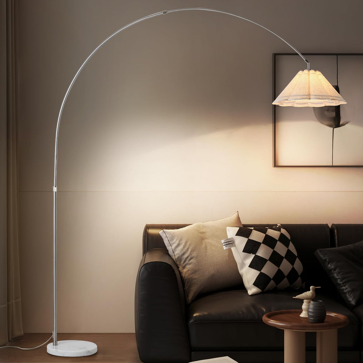 Inspired Arco Style Large Arc Floor Lamp with Natural Marble Base - 81" Tall Adjustable Arched Standing Lamp, Chrome Stainless Steel Over