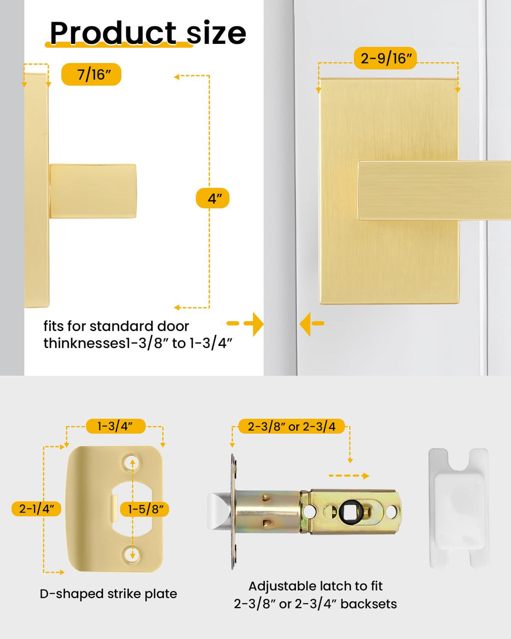 Gold Passage Door Handles, Hall Closet Handles 1 Pack