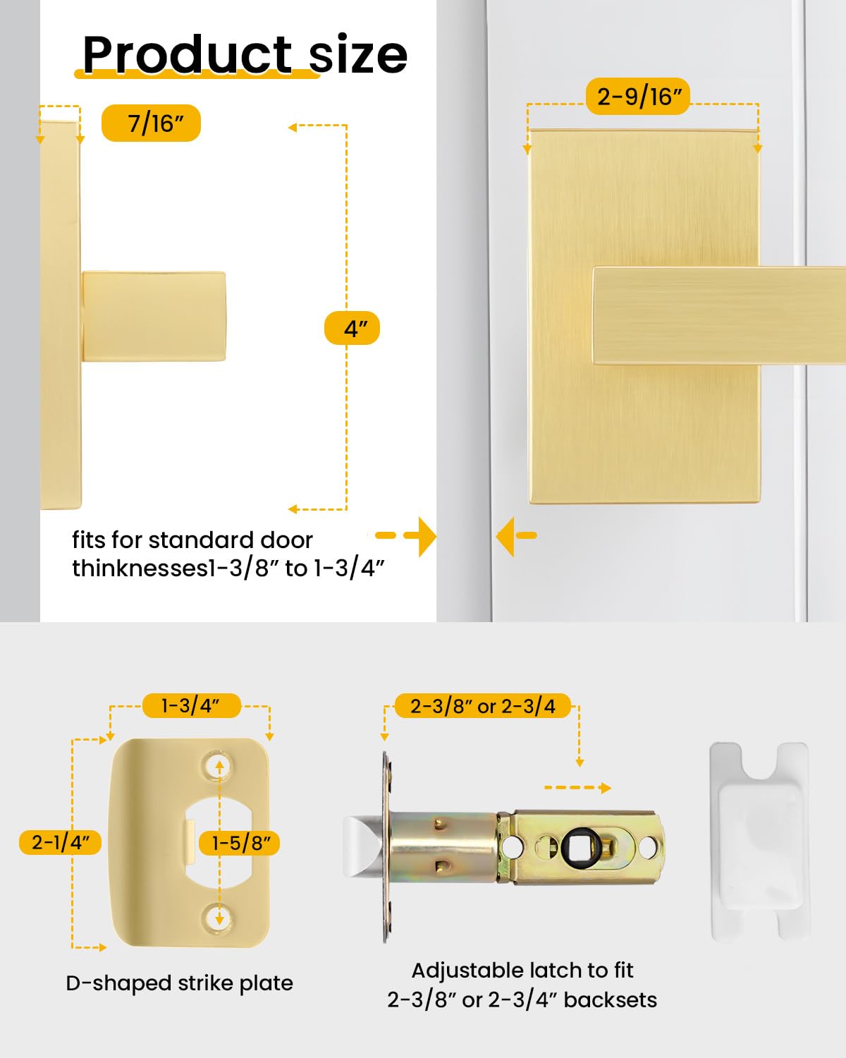 Gold Passage Door Handles, Hall Closet Handles 1 Pack