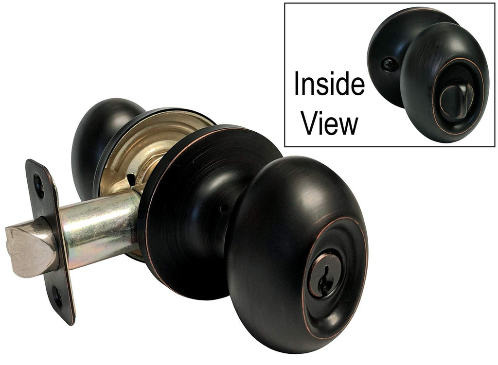 Dark Oil Rubbed Bronze Entry Entrance Oval Egg Shaped Knob Handle with Matching Single Cylinder Deadbolt Combo Combo