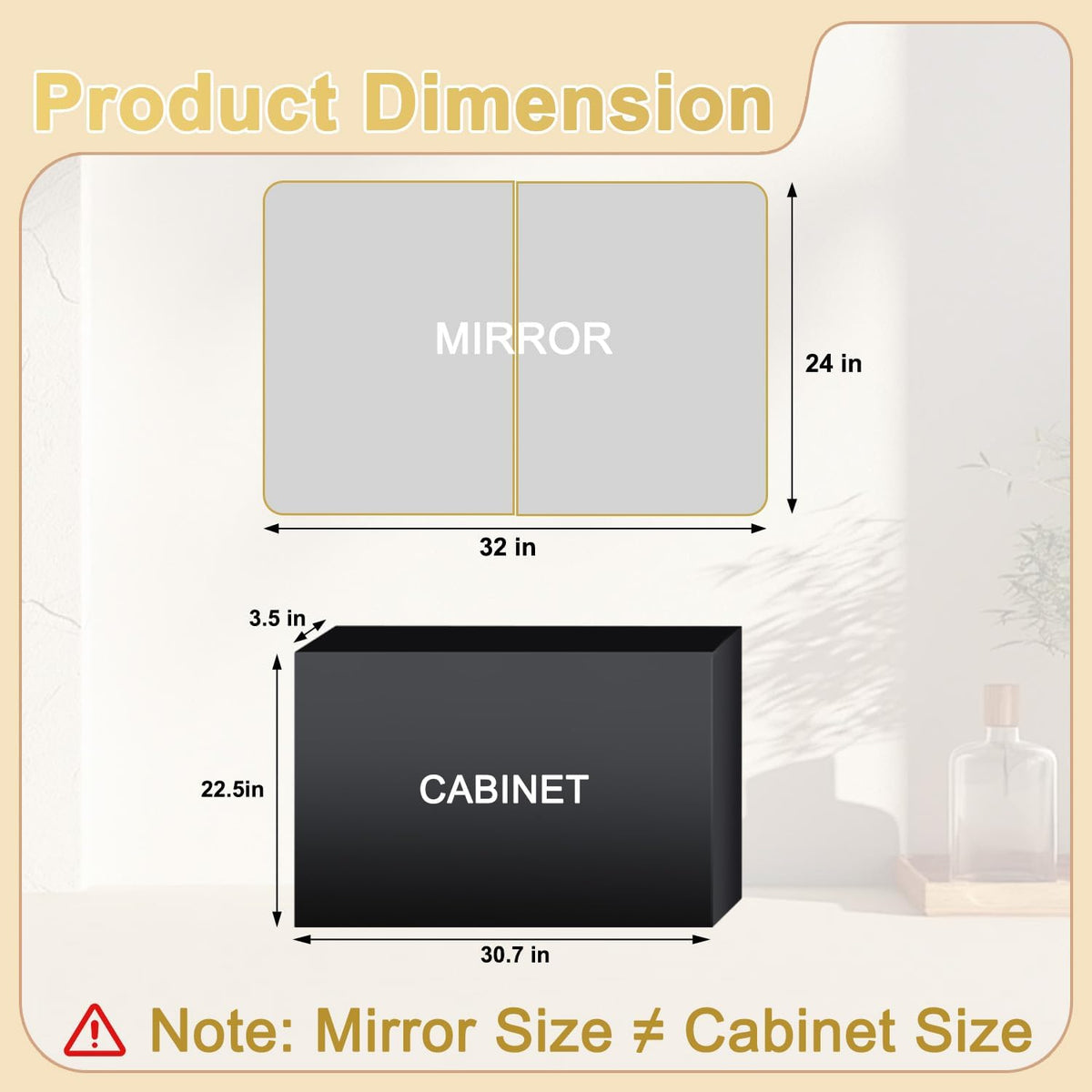 32x24 in Brushed Gold Double Door Medicine Cabinet with Mirror | Fully Assembled; Recessed or Surface Wall Mount;