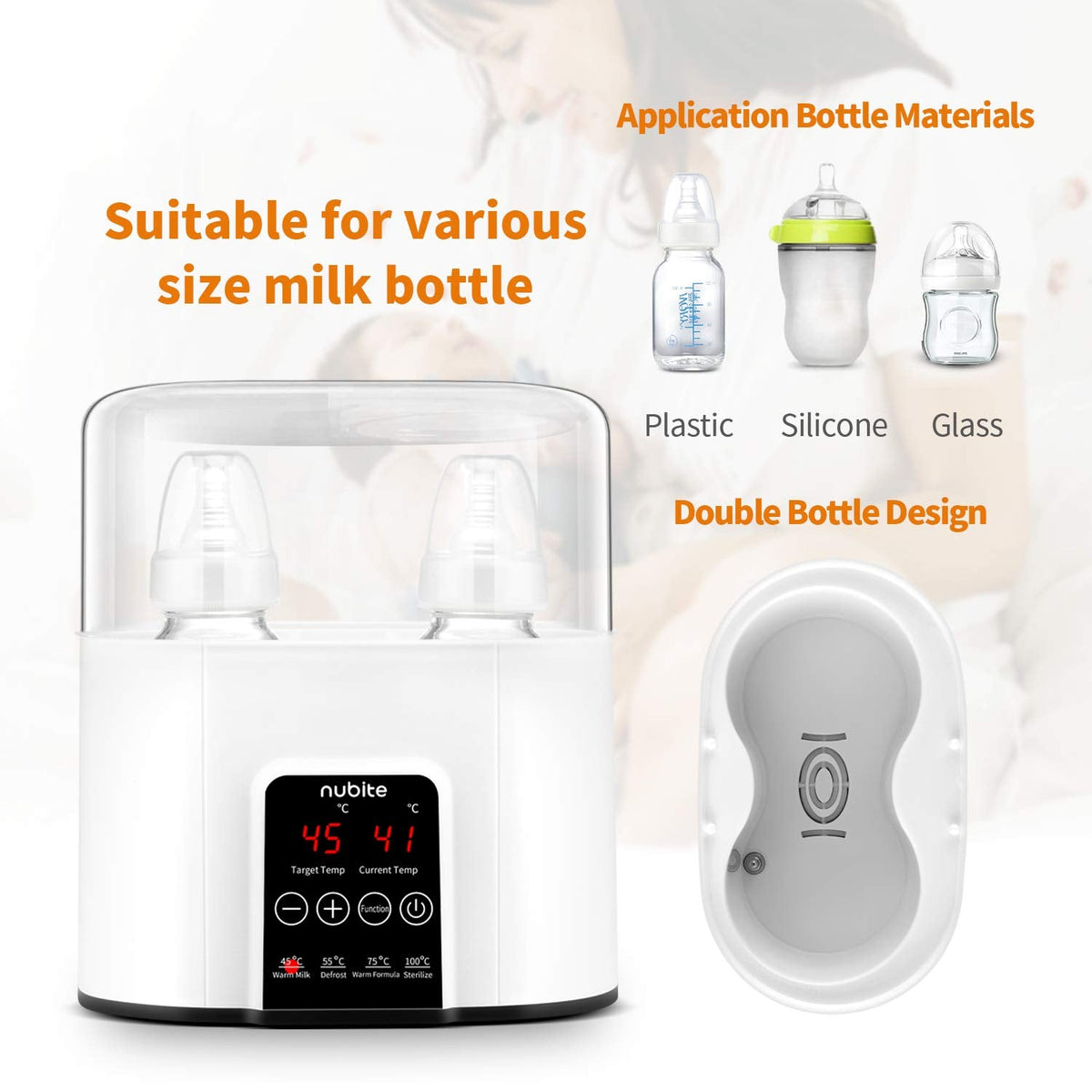 Double Baby Bottle Warmer 24H Constant Mode for All Bottles, Breastmilk Baby Milk Heater, Heating Baby Food, Formula
