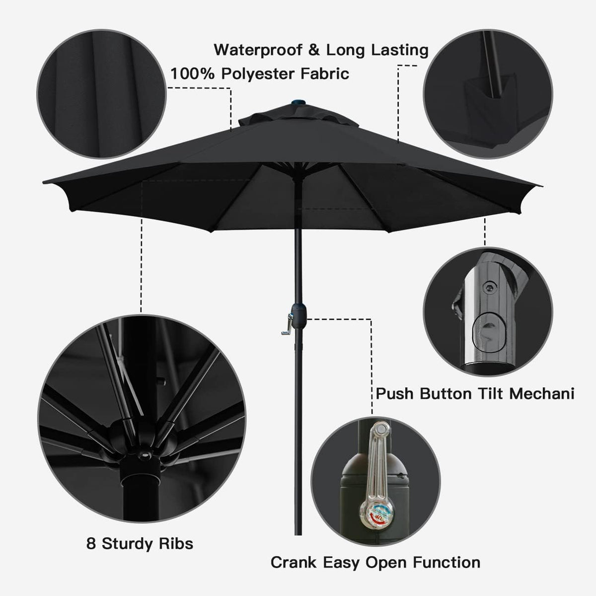 9' Patio Umbrella Outdoor Table Umbrella with 8 Sturdy Ribs