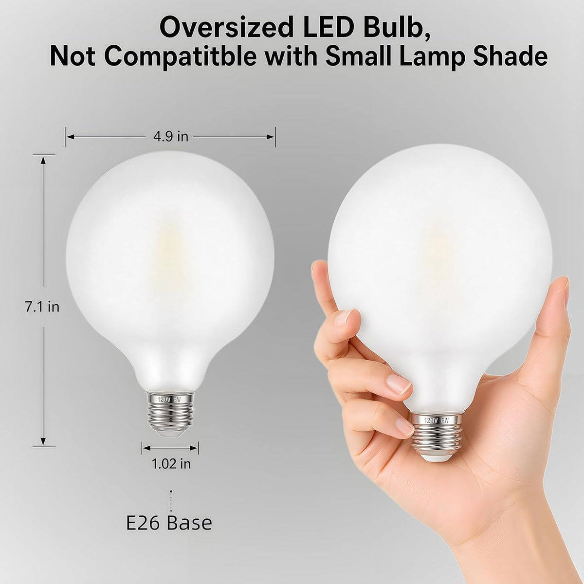 LED Large Globe Light Bulbs 60 Watt Equivalent, G125 E26 Dimmable