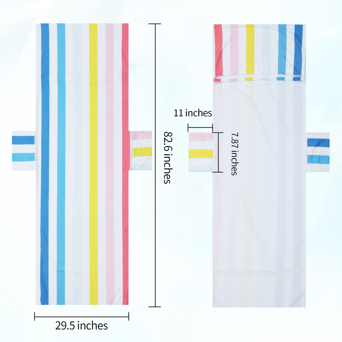 Colorful Beach Chair Cover with Side Pockets Cozy Quick Dry Stripe Chaise Lounge Chair Towel Cover for Pool Beach
