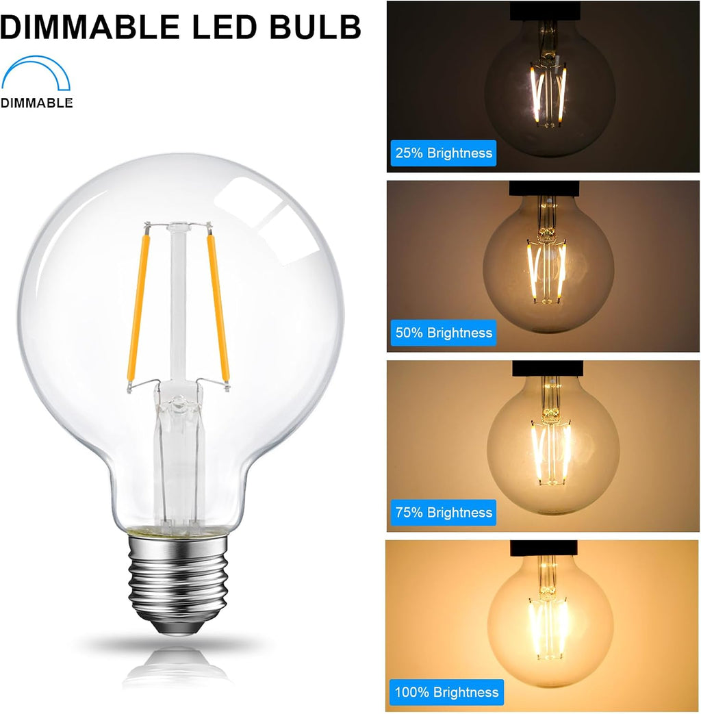 Energetic 12-Pack 5W Dimmable LED Globe Light Bulb, G25 LED Vintage Light Bulb, 60W Equivalent, 500Lumens, 2700K Soft