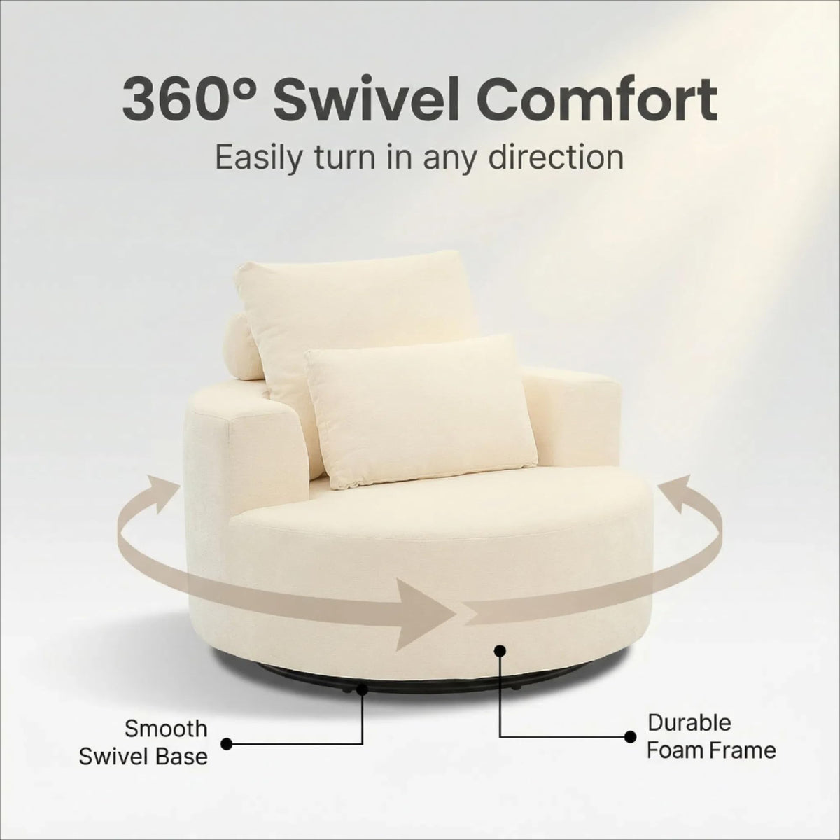 Oversized Swivel Accent Chair, Round Barrel Chair for Lounging, Extra-Wide Low-Profile Seat for Sink-in Comfort