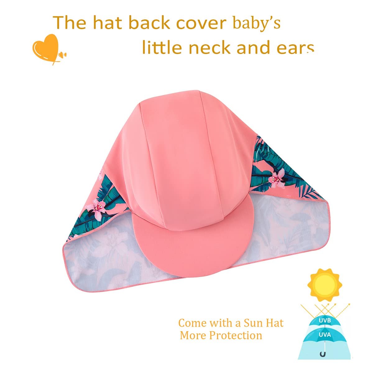 Baby Girls Swimwear Sets One Piece Rash Guard Swimsuit with Sun Hat (Pink, Tropical jungle )