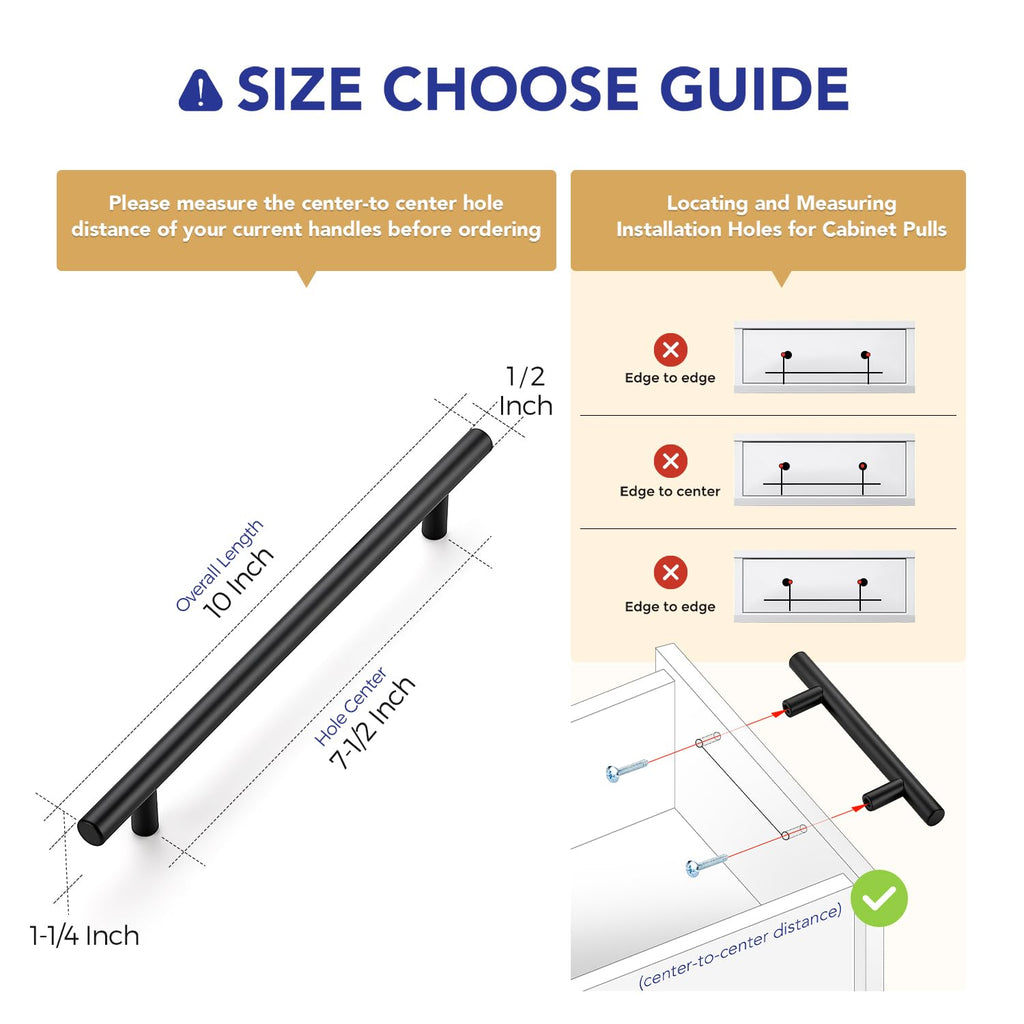 Matte Black Cabinet Handles,Round T Pulls,7-1/2 Inch,5 Pack