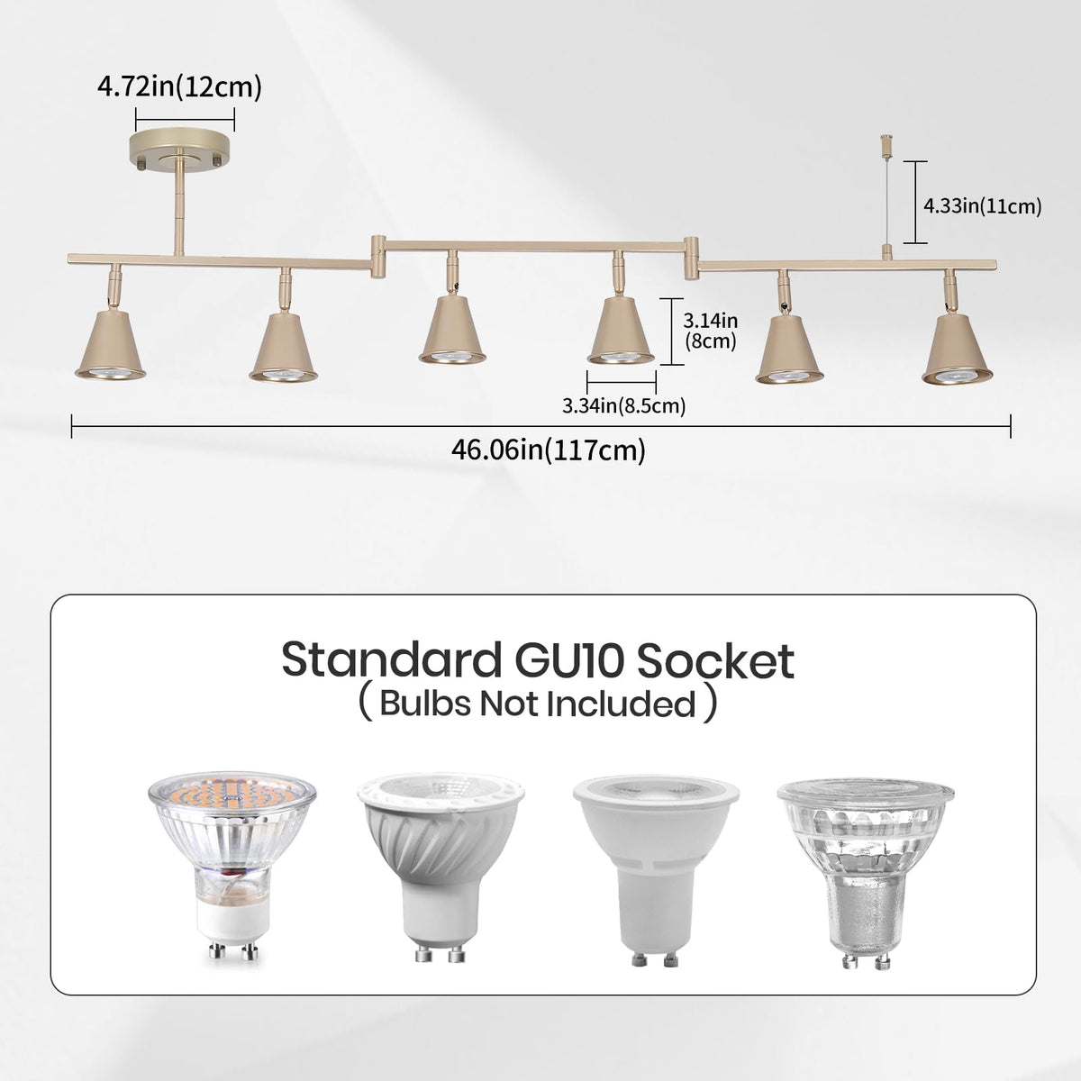 Modern Track Lighting Fixtures Ceiling, Flexible Foldable Arm and Rotatable Light Head, Champagne Gold