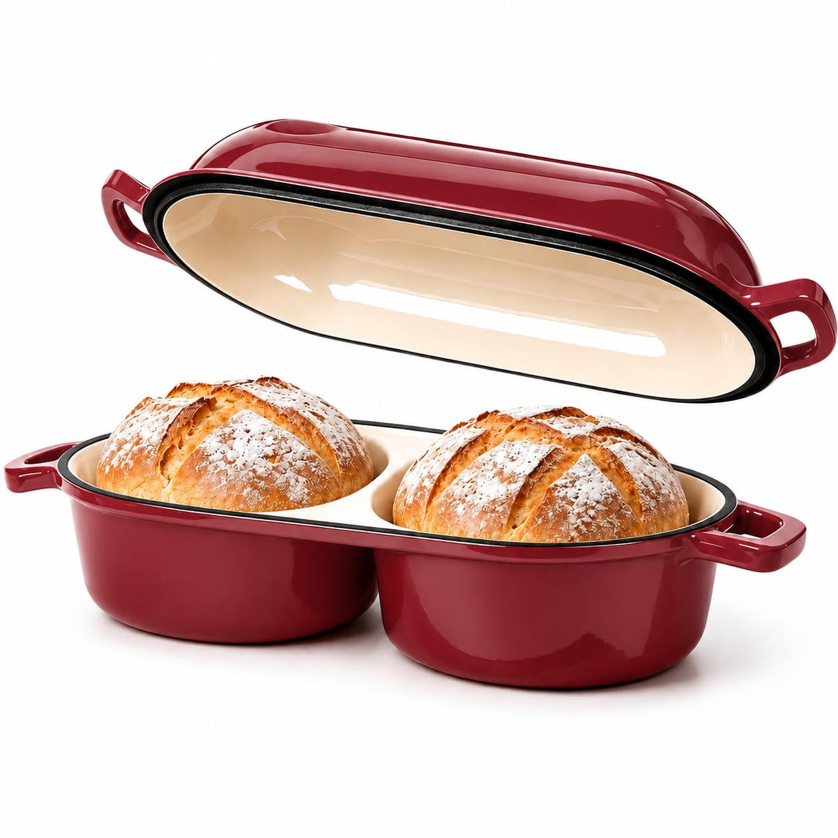 Mini Double Dutch Oven For Sourdough Bread Baking, 2.2QT Enameled Cast Iron
