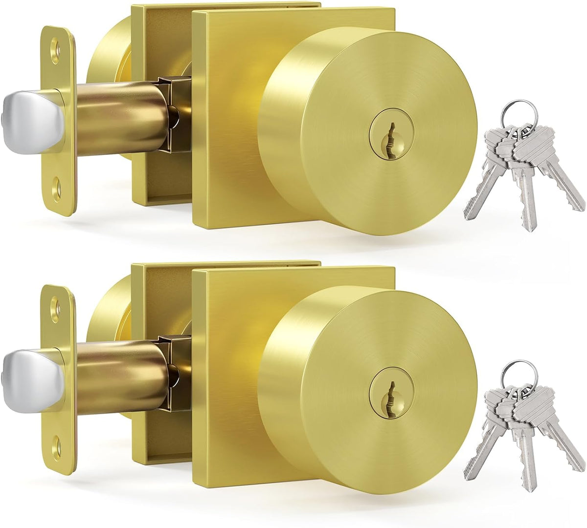 Exterior Entry Door Knob with Lock and Key, Brushed Gold Bedroom Lock