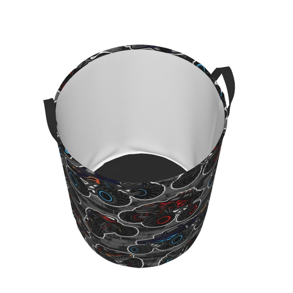 Monster Truck Boys Style Round Laundry Hamper Storage Basket Toys Clothes Organizer Bin Bathroom Bedroom Dorm