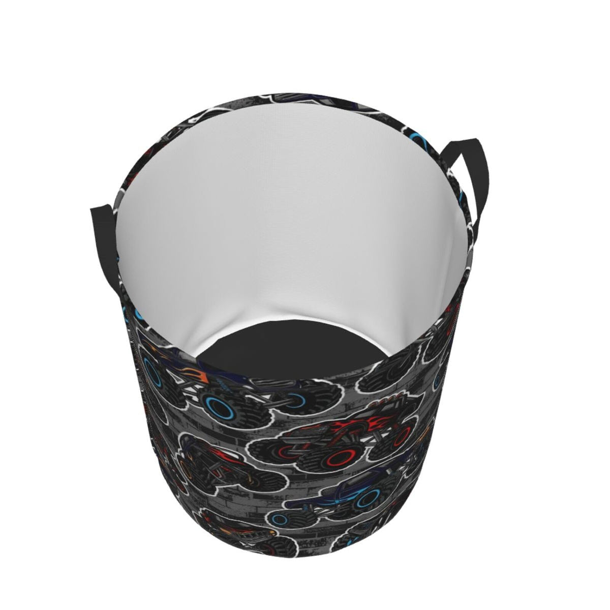 Monster Truck Boys Style Round Laundry Hamper Storage Basket Toys Clothes Organizer Bin Bathroom Bedroom Dorm