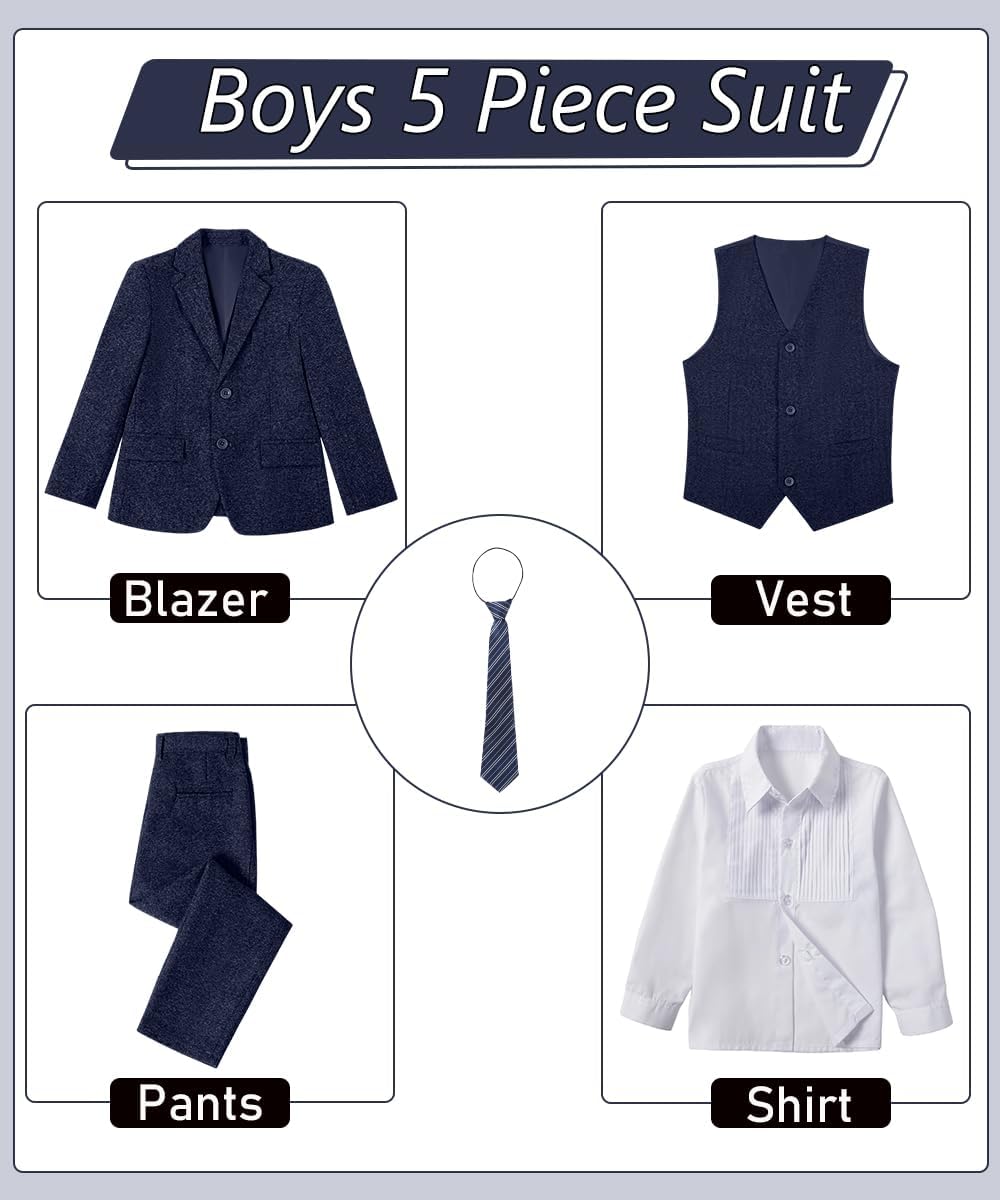 Boys Tweed Herringbone Suits 5 Pcs Boy Retro Tweed Suit for Wedding