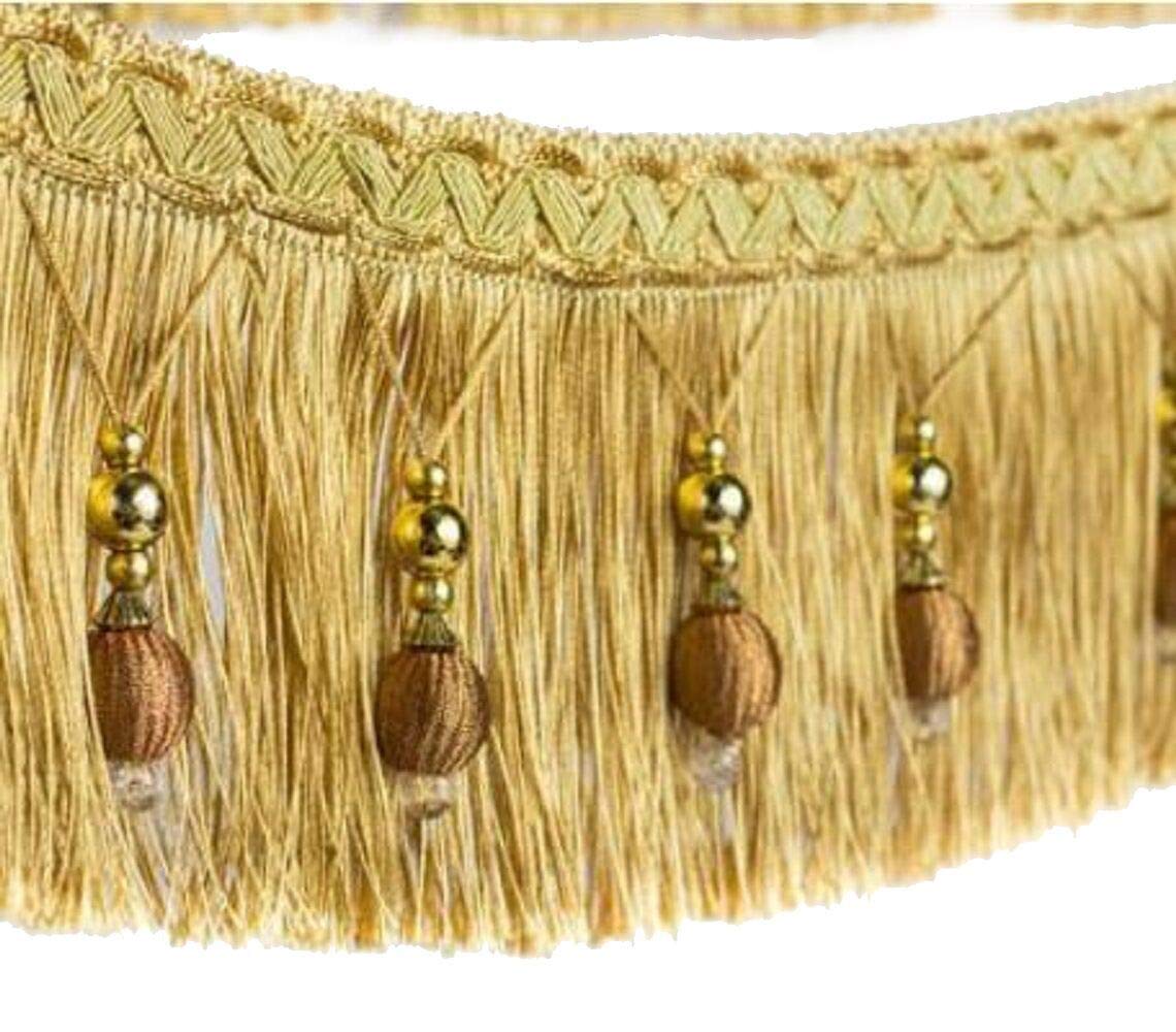 3.9 Inch Braided Beads Hanging Ball Tassel Fringing Trimmings Fringe Trim Ribbon for Curtain Table Home - 4 Yard