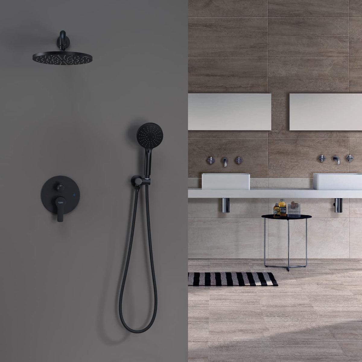 Matte Black Shower Head with Handheld,Rain Shower System Faucet Set