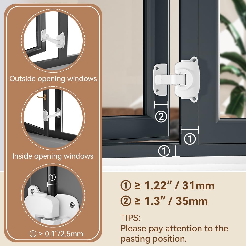 2 Pack Updated Baby Window Safety Lock, Childproof Window Restrictor for UPVC, Adjustable Winodw Guard for Wooden