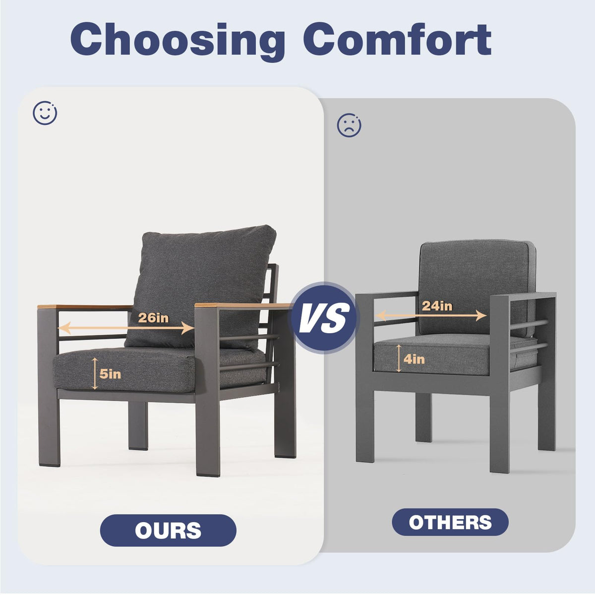 Aluminum Patio Furniture Set 7 Seats, Dark Grey
