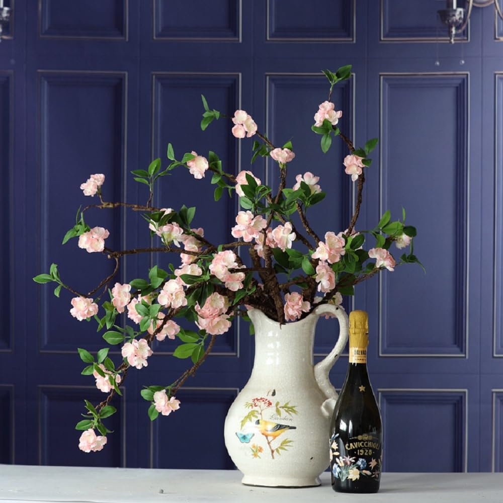 Artificial Flowers, 2pcs Fake Cherry Blossom Branches 31 Inch Long Stem Silk Flowers for DIY Vase Home Hotel Office