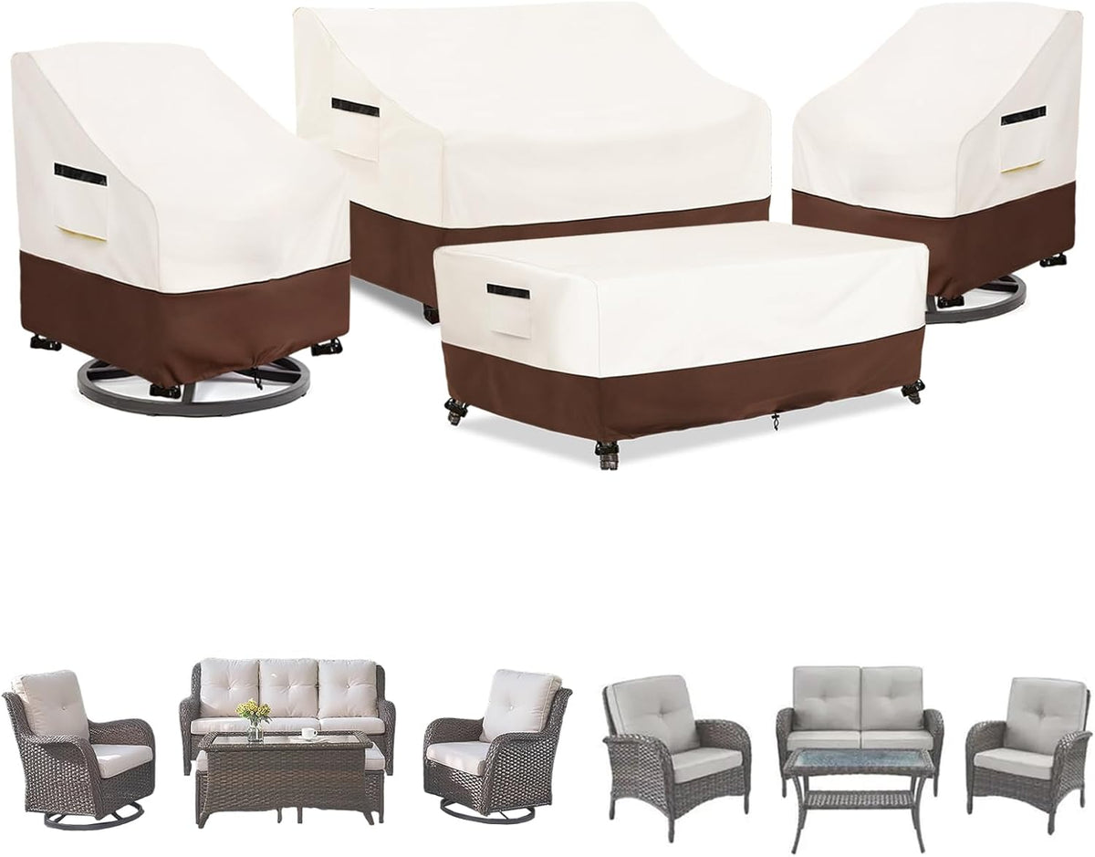 Patio Furniture Covers 4 Piece Set, 600D Heavy Duty Outdoor Furniture Covers Waterproof 3-Seater Sofa,Swivel Rocker