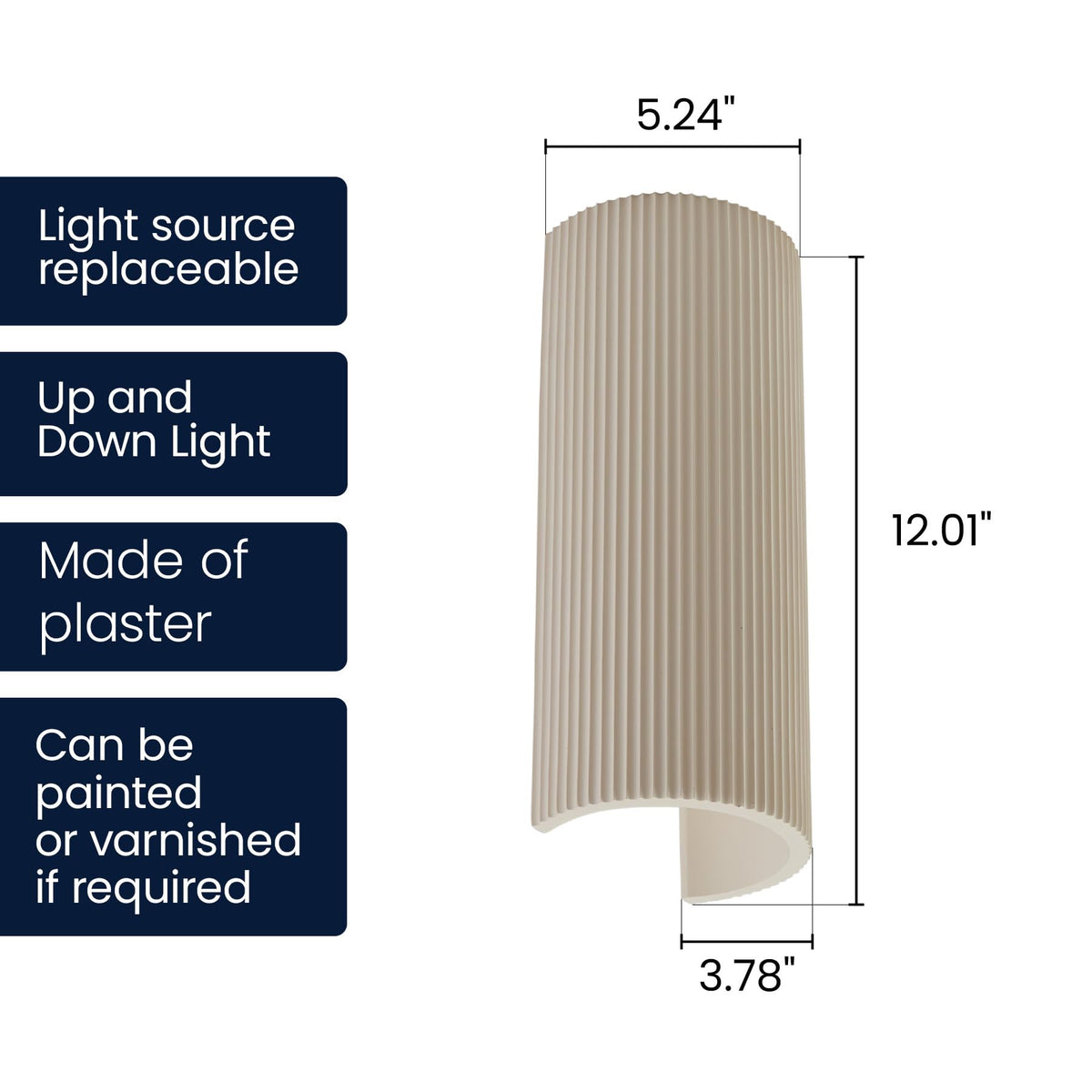 12" Modern Ribbed Plaster Wall Sconce, Beige Round Up and Down Wall Light, Indoor Wall Lamp, Wall Decor, Hardwired
