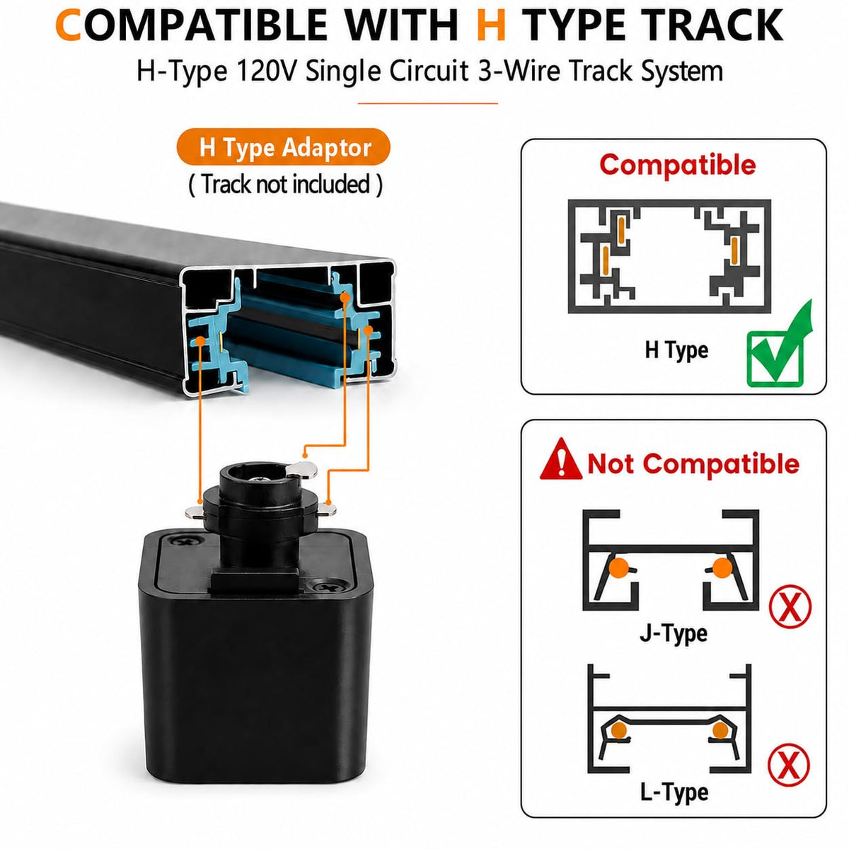 6 Pack Black H Type LED Track Lighting Heads, 10W 800LM Dimmable Ceiling Spotlights, 3CCT 3000K/4000K/5500K, CRI 90+