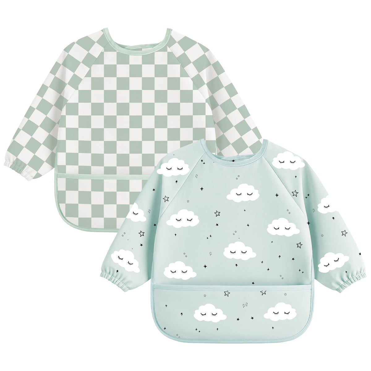 2 Pack Long Sleeve Baby Bibs, Waterproof Smock Bibs for Eating