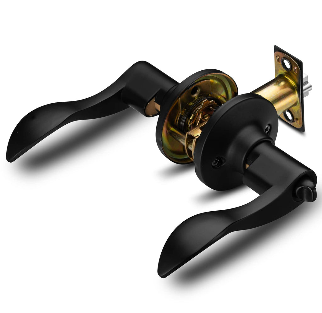 Entrance Lever Door Handle [Lock with Two Keys] or Front Door with a Iron Black Finish, Reversible for Right & Left