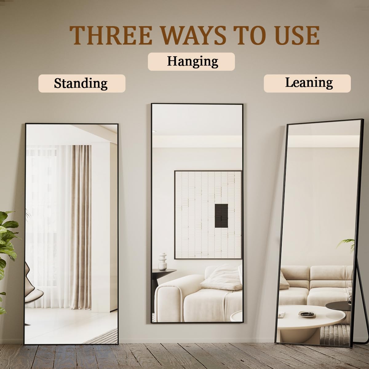 71"x26" Floor Mirror Full Length, Bedroom Floor Body Mirror with Stand, Large Black Mirror, Leaning, Standing or