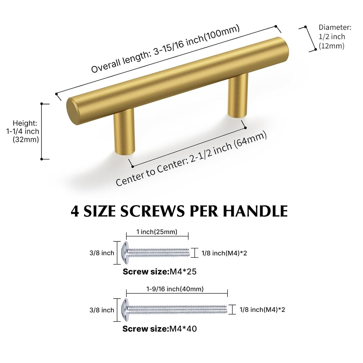 5 Pack 2-1/2in Gold Cabinet Handles Cabinet Handles