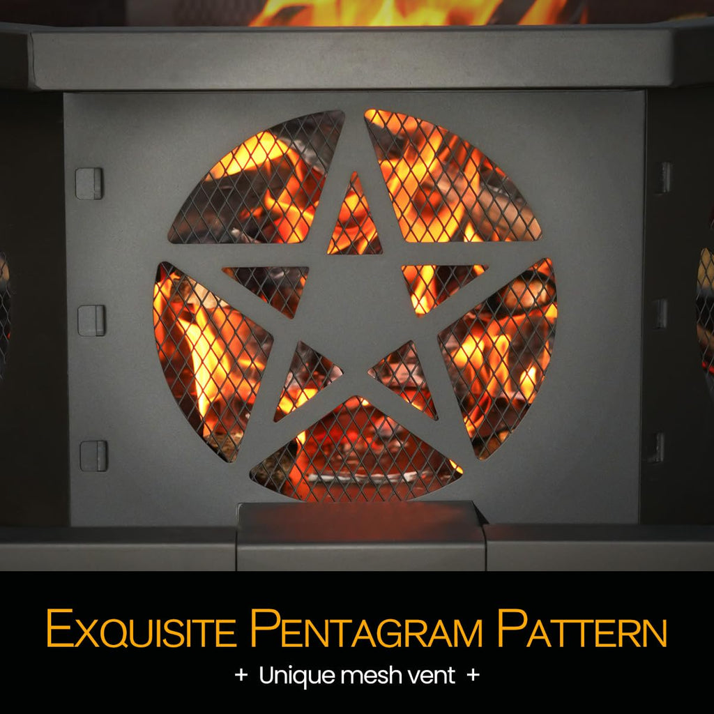 32 Inch Outdoor Octagonal Fire Pit with Fire Poker Black
