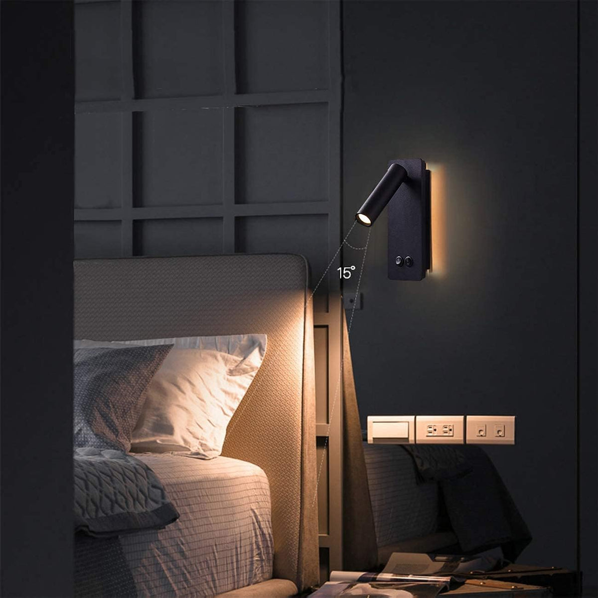 LED Reading Wall Lights, Backlight Night Wall Lamp, Plug in Cord Adjustable Wall Sconces, Book Reading Lamps