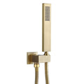 Square Brushed Gold Solid Brass Hand Held Shower Head With Wall Connector and Hose Wall Mount Handheld Showerheads Set