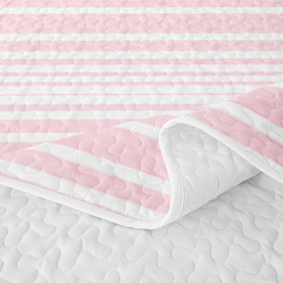 Pink Striped Quilt Set, Farmhouse Ticking Stripes Quilt Modern Geometric Lines Bedspread Coverlet with