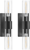 Black Wall Sconces Set of Two,Modern Bathroom Light Fixtures,2-Light Sconces Wall Lighting with Thickened Tempered