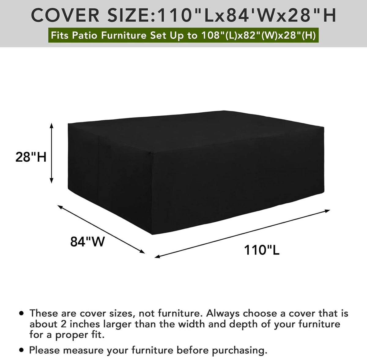 600D Heavy Duty Patio Furniture Cover, Outdoor Rectangular Table and Chair Set, Waterproof Sectional Set (110"L x