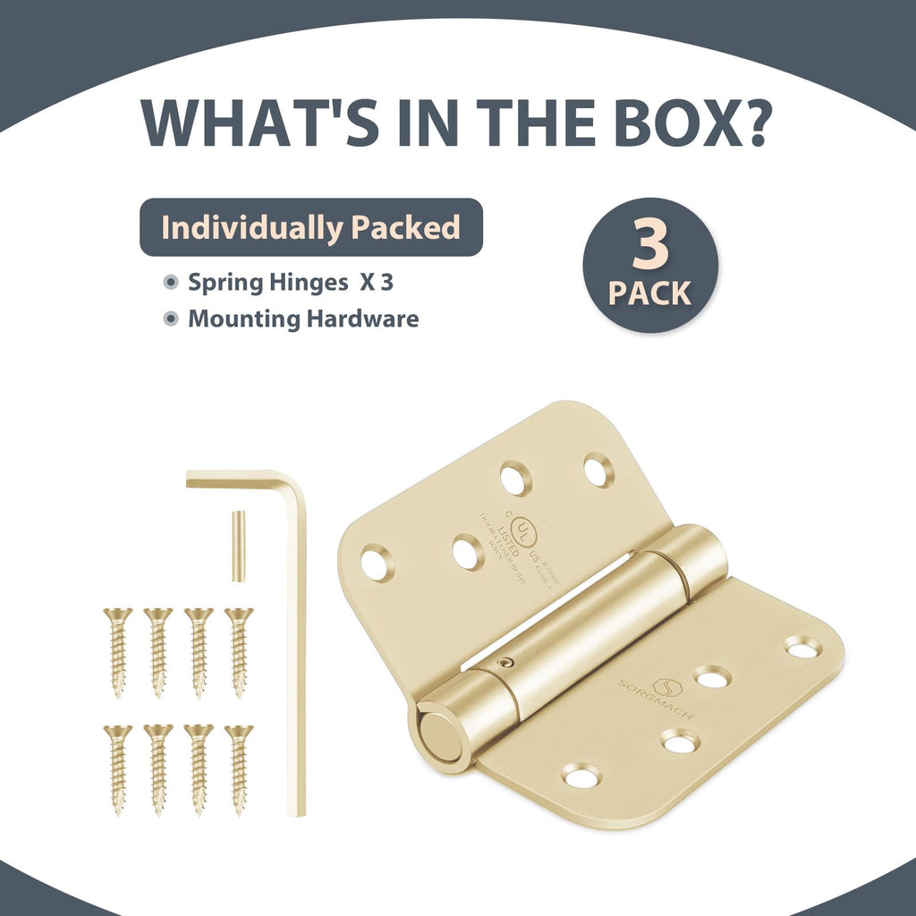 Self Closing Hinge Satin Brass Auto Close Hardware Adjustable Spring Hinges Satin Hinges 5/8" Radius Corner for