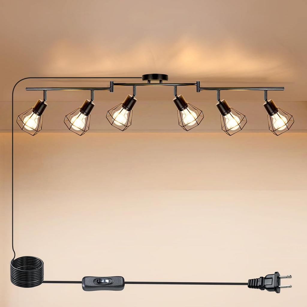 Plug in Track Lighting, 6-Light Adjustable Ceiling Fixture Black