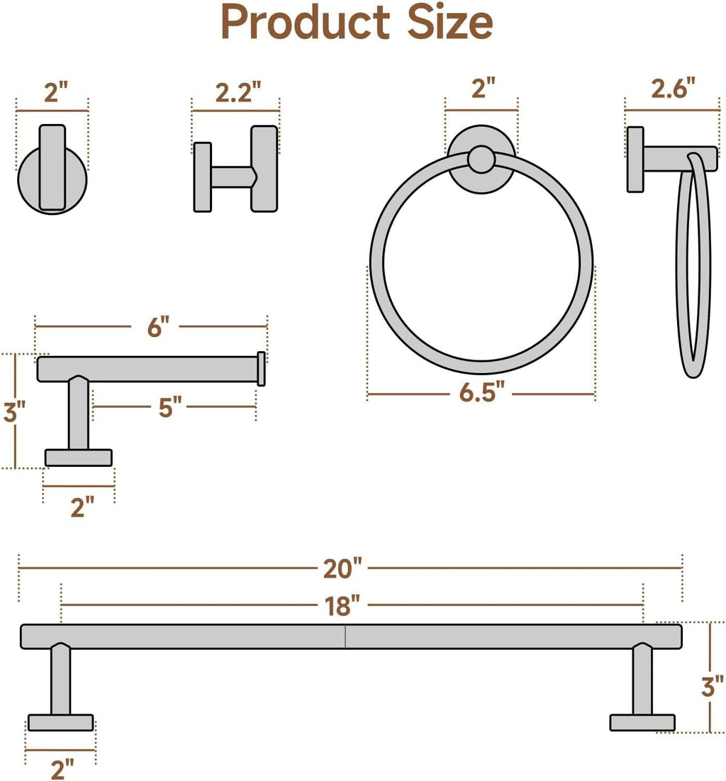4PCS Brass Gold Bathroom Accessories Set, 18-Inch Towel Bar Set | Durable SUS304 Stainless Steel Bathroom Hardware