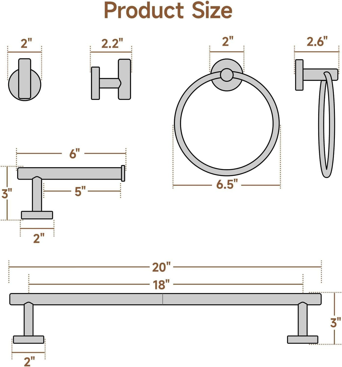 4PCS Brass Gold Bathroom Accessories Set, 18-Inch Towel Bar Set | Durable SUS304 Stainless Steel Bathroom Hardware