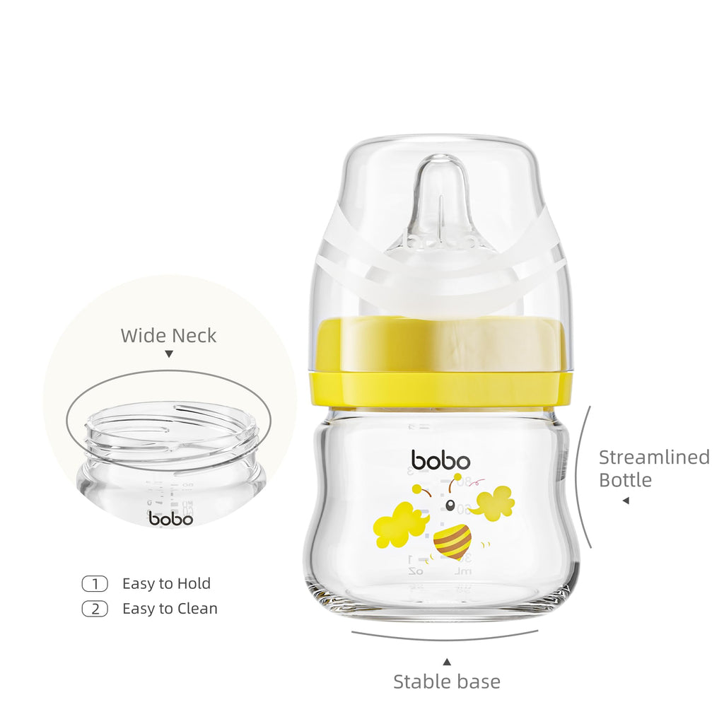 Glass Baby Bottles with Slow Flow Nipple, Newborn Anti-Colic Baby Bottles for 0+ Months, Wide Neck Feeding Bottle