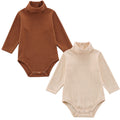 Baby Turtleneck Bodysuit Long Sleeve Solid Ribbed Cotton Outfits for Baby Boys Girls